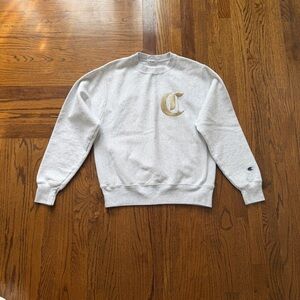 Champion Light Gray Crewneck Sweater with Gold Logo